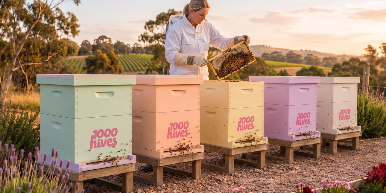 Bee hives on an Australian farm