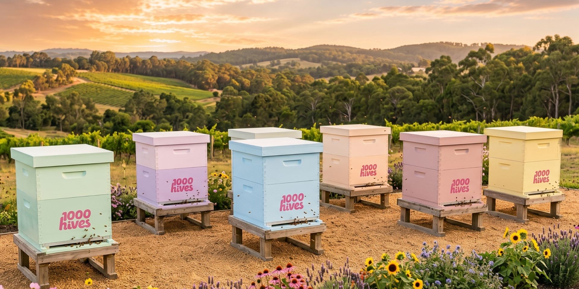 Branded corporate hives on an Australian farm